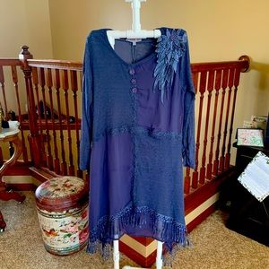 NWT’s Pretty Angel Blue/Blue-Purple Dress with Crochet/Bead Work